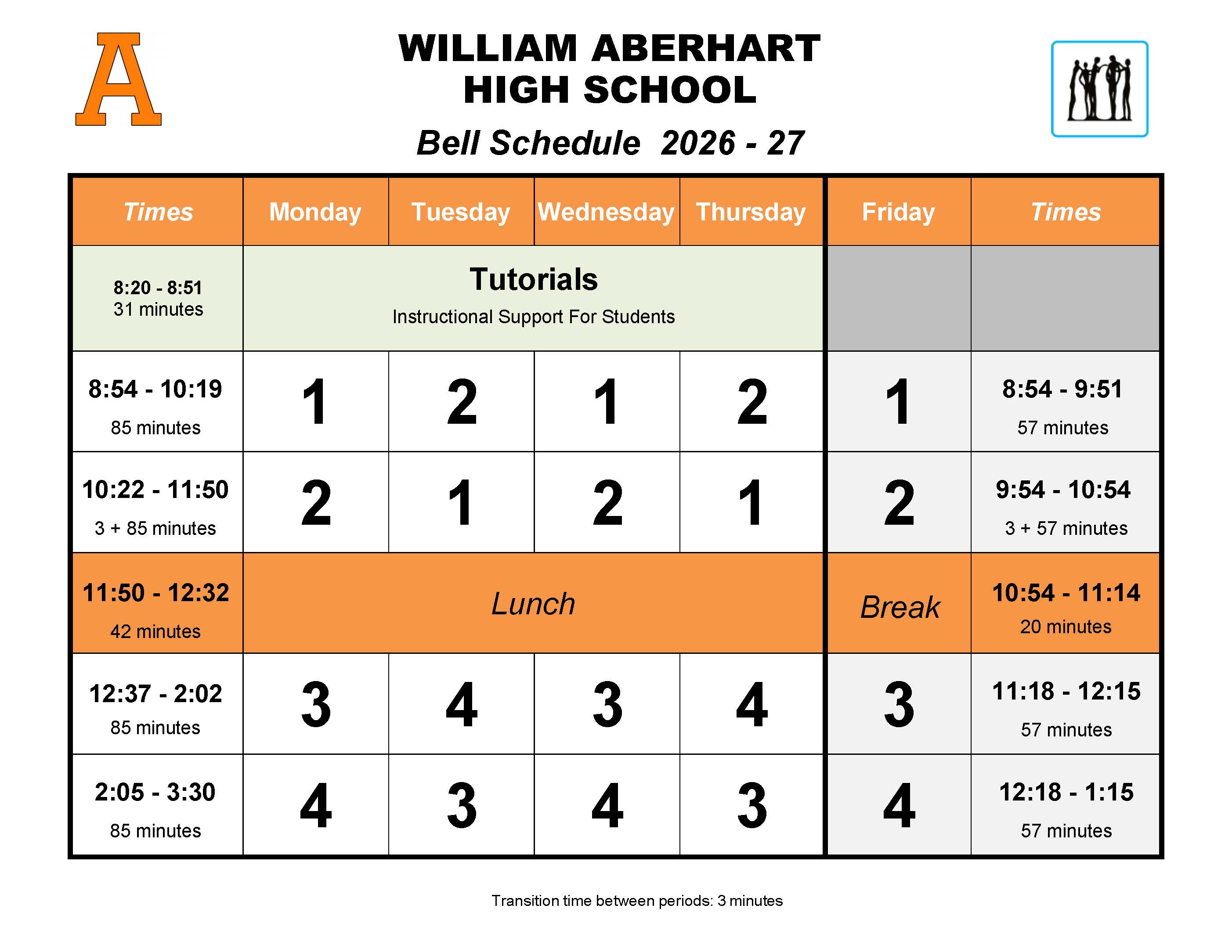 William Aberhart High School Bell Schedule | 2026-2027
